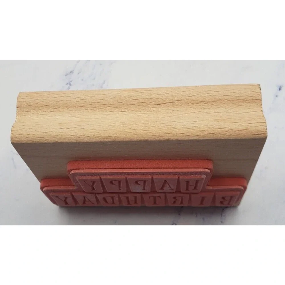 Happy Birthday Block Letters Greenbrier Wood Mounted Rubber Stamp